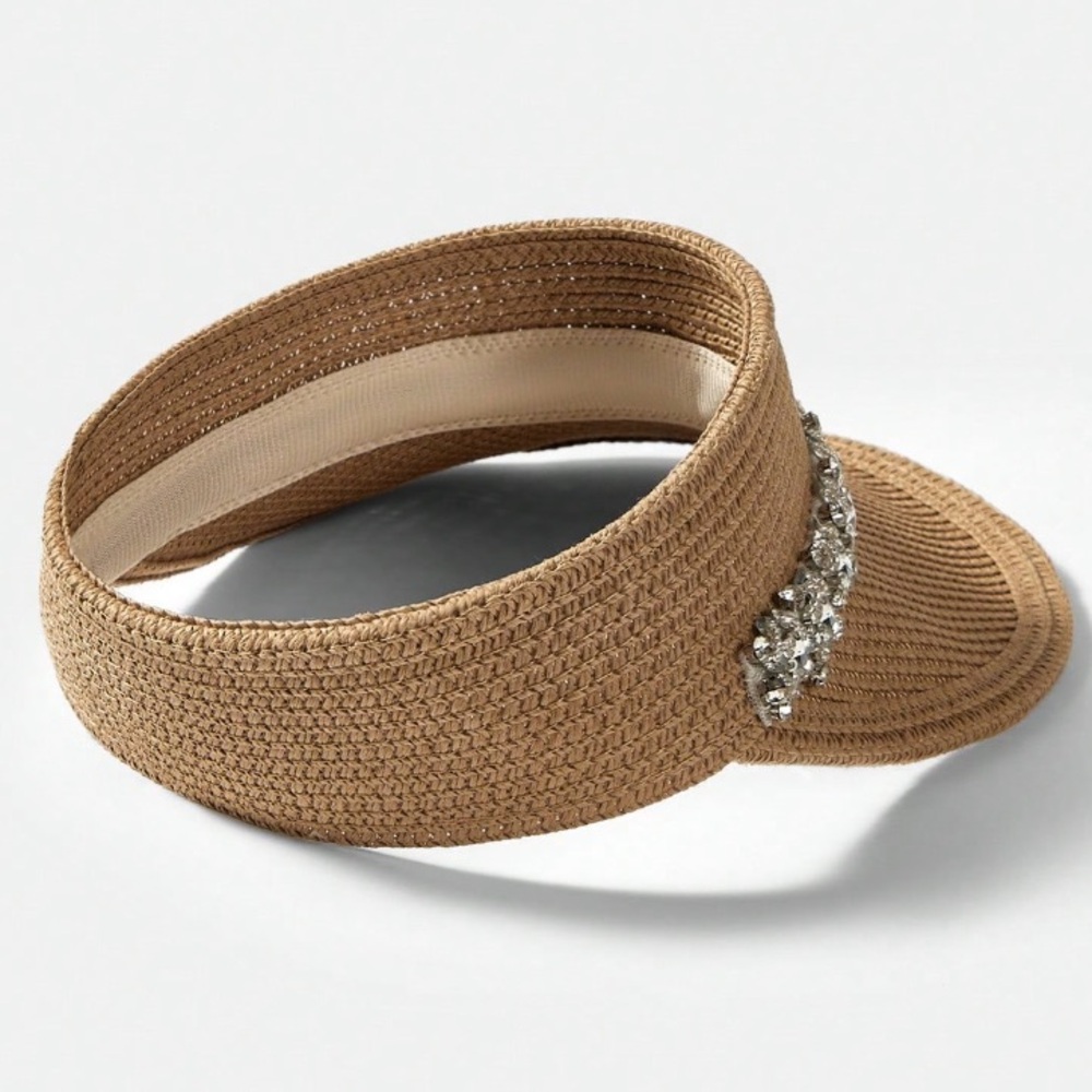 ๐ Straw Rhinestone and Sequin Sun Visor - Picture 3 of 6